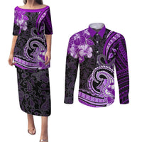 Polynesia Paisley Couples Matching Puletasi and Long Sleeve Button Shirt Mix Purple Polynesian Pattern LT05 Purple - Polynesian Pride