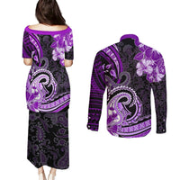 Polynesia Paisley Couples Matching Puletasi and Long Sleeve Button Shirt Mix Purple Polynesian Pattern LT05 - Polynesian Pride