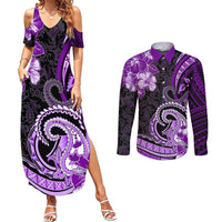 Polynesia Paisley Couples Matching Summer Maxi Dress and Long Sleeve Button Shirt Mix Purple Polynesian Pattern LT05 Purple - Polynesian Pride
