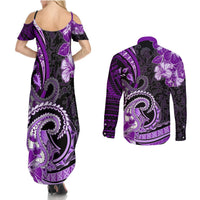 Polynesia Paisley Couples Matching Summer Maxi Dress and Long Sleeve Button Shirt Mix Purple Polynesian Pattern LT05 - Polynesian Pride