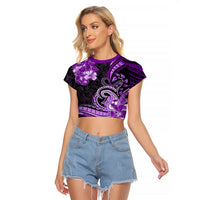 Polynesia Paisley Raglan Cropped T Shirt Mix Purple Polynesian Pattern LT05 Female Purple - Polynesian Pride
