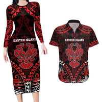 Personalised Easter Island Couples Matching Long Sleeve Bodycon Dress and Hawaiian Shirt Polynesian Pattern Emblem LT05 Black - Polynesian Pride