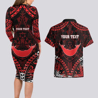 Personalised Easter Island Couples Matching Long Sleeve Bodycon Dress and Hawaiian Shirt Polynesian Pattern Emblem LT05 - Polynesian Pride