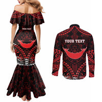 Personalised Easter Island Couples Matching Mermaid Dress and Long Sleeve Button Shirt Polynesian Pattern Emblem LT05 - Polynesian Pride