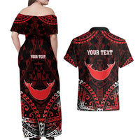 Personalised Easter Island Couples Matching Off Shoulder Maxi Dress and Hawaiian Shirt Polynesian Pattern Emblem LT05 - Polynesian Pride
