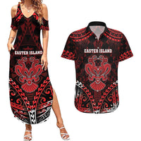Personalised Easter Island Couples Matching Summer Maxi Dress and Hawaiian Shirt Polynesian Pattern Emblem LT05 Black - Polynesian Pride