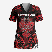 Personalised Easter Island Scrub Top Polynesian Pattern Emblem LT05 Adult Black - Polynesian Pride