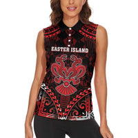 Personalised Easter Island Women Sleeveless Polo Shirt Polynesian Pattern Emblem