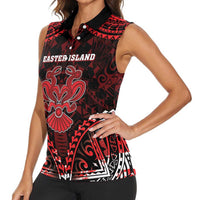 Personalised Easter Island Women Sleeveless Polo Shirt Polynesian Pattern Emblem