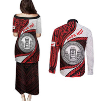 Easter Island Couples Matching Puletasi and Long Sleeve Button Shirt Moai Statues Polynesian Style LT05 - Polynesian Pride