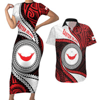 Easter Island Couples Matching Short Sleeve Bodycon Dress and Hawaiian Shirt Moai Statues Polynesian Style