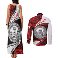 Easter Island Couples Matching Tank Maxi Dress and Long Sleeve Button Shirt Moai Statues Polynesian Style LT05 - Polynesian Pride