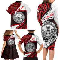 Easter Island Family Matching Long Sleeve Bodycon Dress and Hawaiian Shirt Moai Statues Polynesian Style