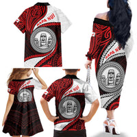 Easter Island Family Matching Off The Shoulder Long Sleeve Dress and Hawaiian Shirt Moai Statues Polynesian Style