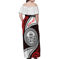 Easter Island Family Matching Off Shoulder Maxi Dress and Hawaiian Shirt Moai Statues Polynesian Style