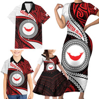Easter Island Family Matching Short Sleeve Bodycon Dress and Hawaiian Shirt Moai Statues Polynesian Style