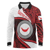Easter Island Long Sleeve Polo Shirt Moai Statues Polynesian Style