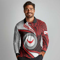 Easter Island Long Sleeve Polo Shirt Moai Statues Polynesian Style