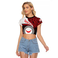 Easter Island Raglan Cropped T Shirt Moai Statues Polynesian Style LT05 Female Red - Polynesian Pride