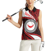 Easter Island Women Sleeveless Polo Shirt Moai Statues Polynesian Style