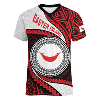 Easter Island Women V-Neck T-Shirt Moai Statues Polynesian Style LT05 Female Red - Polynesian Pride