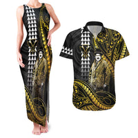 Hawaii Kuhio The Citizen Prince Couples Matching Tank Maxi Dress and Hawaiian Shirt Gold Polynesian Tribal Tattoo