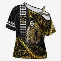 Hawaii Kuhio The Citizen Prince Cross Shoulder Shirt Gold Polynesian Tribal Tattoo LT05 Female Gold - Polynesian Pride