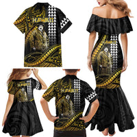 Hawaii Kuhio The Citizen Prince Family Matching Mermaid Dress and Hawaiian Shirt Gold Polynesian Tribal Tattoo