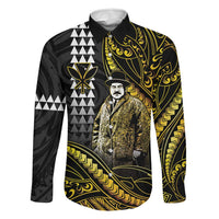 Hawaii Kuhio The Citizen Prince Family Matching Off Shoulder Short Dress and Hawaiian Shirt Gold Polynesian Tribal Tattoo