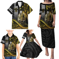 Hawaii Kuhio The Citizen Prince Family Matching Puletasi and Hawaiian Shirt Gold Polynesian Tribal Tattoo
