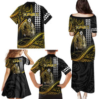 Hawaii Kuhio The Citizen Prince Family Matching Puletasi and Hawaiian Shirt Gold Polynesian Tribal Tattoo