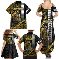 Hawaii Kuhio The Citizen Prince Family Matching Summer Maxi Dress and Hawaiian Shirt Gold Polynesian Tribal Tattoo