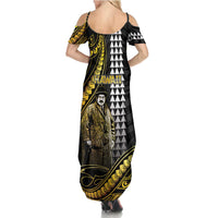 Hawaii Kuhio The Citizen Prince Family Matching Summer Maxi Dress and Hawaiian Shirt Gold Polynesian Tribal Tattoo