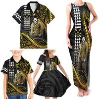 Hawaii Kuhio The Citizen Prince Family Matching Tank Maxi Dress and Hawaiian Shirt Gold Polynesian Tribal Tattoo