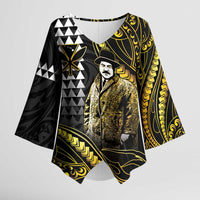 Hawaii Kuhio The Citizen Prince Kimono Sleeve Blouse Gold Polynesian Tribal Tattoo LT05 Female Gold - Polynesian Pride
