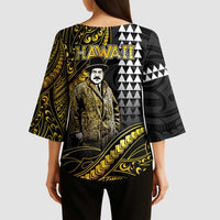 Hawaii Kuhio The Citizen Prince Kimono Sleeve Blouse Gold Polynesian Tribal Tattoo LT05 - Polynesian Pride