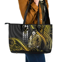 Hawaii Kuhio The Citizen Prince Leather Tote Bag Gold Polynesian Tribal Tattoo LT05 - Polynesian Pride