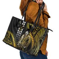 Hawaii Kuhio The Citizen Prince Leather Tote Bag Gold Polynesian Tribal Tattoo LT05 - Polynesian Pride