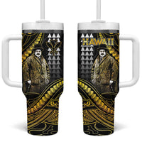 Hawaii Kuhio The Citizen Prince Tumbler With Handle Gold Polynesian Tribal Tattoo LT05 One Size: 40 oz Gold - Polynesian Pride