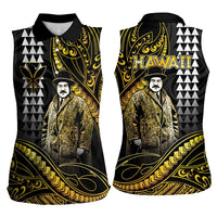 Hawaii Kuhio The Citizen Prince Women Sleeveless Polo Shirt Gold Polynesian Tribal Tattoo