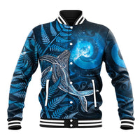 New Zealand Matariki Baseball Jacket Maori Koru With Humpback Whale Blue LT05 Unisex Blue - Polynesian Pride