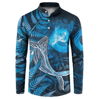 New Zealand Matariki Button Sweatshirt Maori Koru With Humpback Whale Blue LT05 Blue - Polynesian Pride