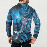 New Zealand Matariki Button Sweatshirt Maori Koru With Humpback Whale Blue LT05 - Polynesian Pride
