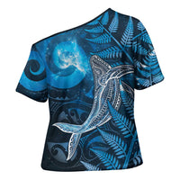 New Zealand Matariki Cross Shoulder Shirt Maori Koru With Humpback Whale Blue LT05 - Polynesian Pride