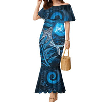 New Zealand Matariki Family Matching Mermaid Dress and Hawaiian Shirt Maori Koru With Humpback Whale Blue