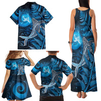 New Zealand Matariki Family Matching Tank Maxi Dress and Hawaiian Shirt Maori Koru With Humpback Whale Blue