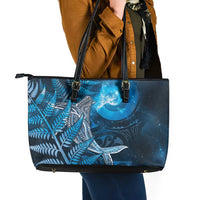 New Zealand Matariki Leather Tote Bag Maori Koru With Humpback Whale Blue