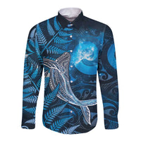 New Zealand Matariki Long Sleeve Button Shirt Maori Koru With Humpback Whale Blue LT05 Unisex Blue - Polynesian Pride