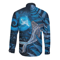 New Zealand Matariki Long Sleeve Button Shirt Maori Koru With Humpback Whale Blue LT05 - Polynesian Pride