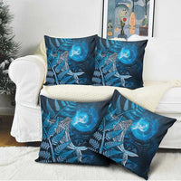 New Zealand Matariki Pillow Cover Maori Koru With Humpback Whale Blue LT05 - Polynesian Pride